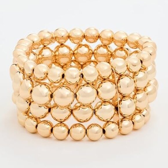 Kenneth Jay Lane Women's 4 Row Gold Round Bead Stretch Bracelet - Picture 1 of 4